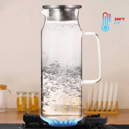 Straight Glass Pitcher With Lid For Iced Tea 1000ml