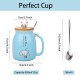 Cute Cat Ceramic Mug With Lid And Spoon Blue 450ml