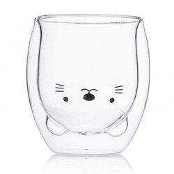 Cute Cat Double Wall Glass Cup 450ml