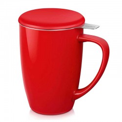 Ceramic Mug With Infuser For Loose Tea Red 500ml